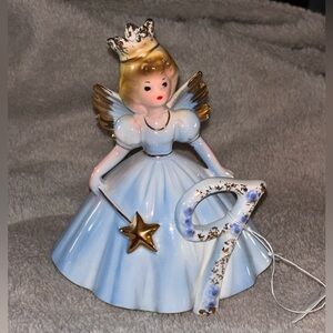 Josef Angel Figurine Birthday Girl Age 9 Blue Dress Gold Accents Crown & Wings